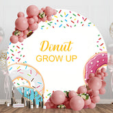 Aperturee - Candy Donut Grow Up White Round Baby Shower Backdrop